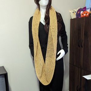Hand Crafted Tan Lacey Square Crochet Infinity Scarf